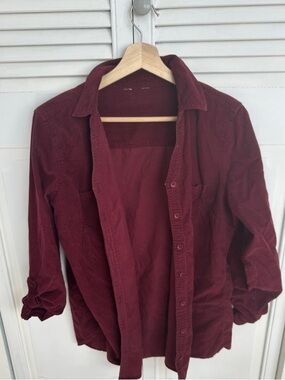 Women's Button-Up Corduroy Shirt Jacket - Deep Burgundy